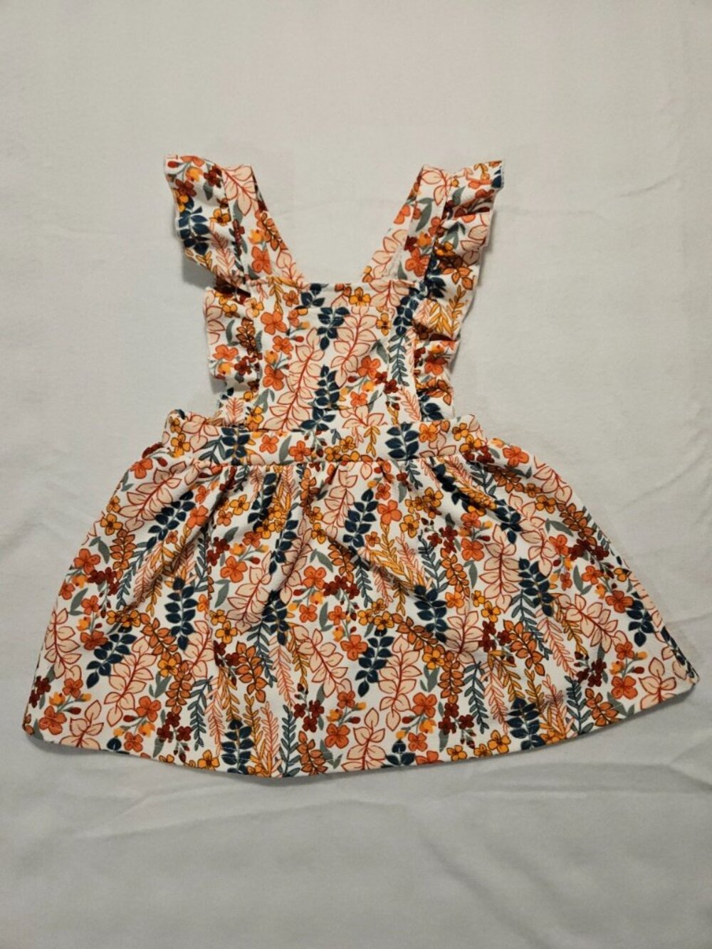 Just Lizzy Boho Fall Floral Ruffle Pinafore Jumper Dress - 2T